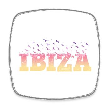 Ibiza Sommer Strand Meer Palmen Vögel Schrift Bunt - Viereckiger Kühlschrankmagnet - Weiß - Vorne