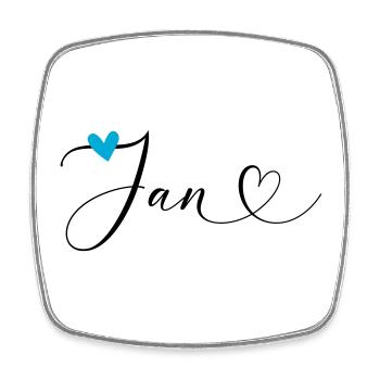 Jan Name Vorname Kalligrafieherz - Viereckiger Kühlschrankmagnet - Weiß - Vorne