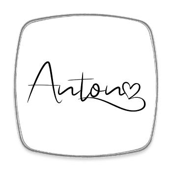 Anton Name Vorname Herzdekor - Viereckiger Kühlschrankmagnet - Weiß - Vorne