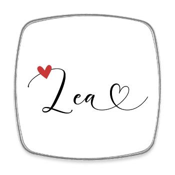 Lea Last name First name Calligraphy heart - Square fridge magnet - white - Front