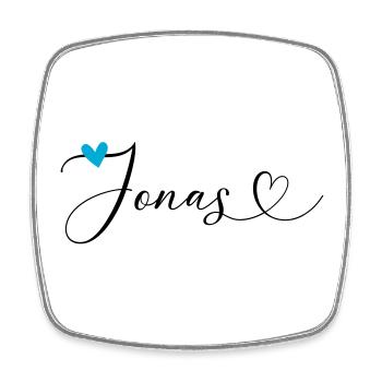 Jonas Name Vorname Kalligrafieherz - Viereckiger Kühlschrankmagnet - Weiß - Vorne