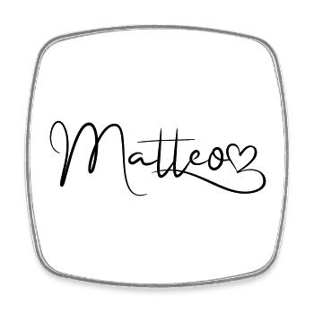 Matteo Last name First name Heart décor - Square fridge magnet - white - Front