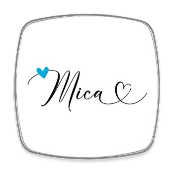 Mica nom Prénom Calligraphie coeur - Magnet carré - blanc - Devant