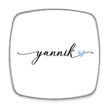 Yannik Nom Calligraphie Police - Magnet carré - blanc - Devant