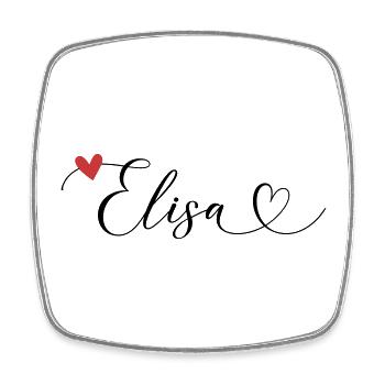 Elisa Surname First name Calligraphy Heart - Square fridge magnet - white - Front