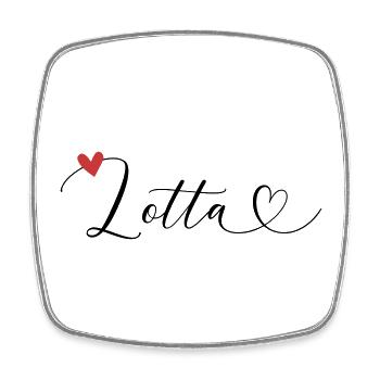 Lotta Last name First name Calligraphy heart - Square fridge magnet - white - Front