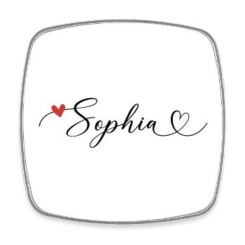 Sophia Surname First name Calligraphy Heart - Square fridge magnet - white - Front