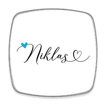 Niklas Name Vorname Kalligrafieherz - Viereckiger Kühlschrankmagnet - Weiß - Vorne