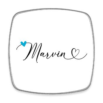 Marvin Last name First name Calligraphy heart - Square fridge magnet - white - Front