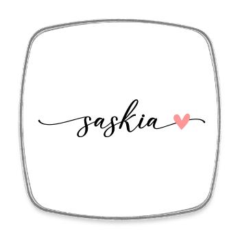 Saskia Name Calligraphy Font - Square fridge magnet - white - Front