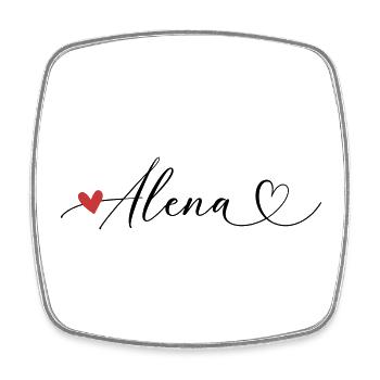 Alena Last name First name Calligraphy heart - Square fridge magnet - white - Front