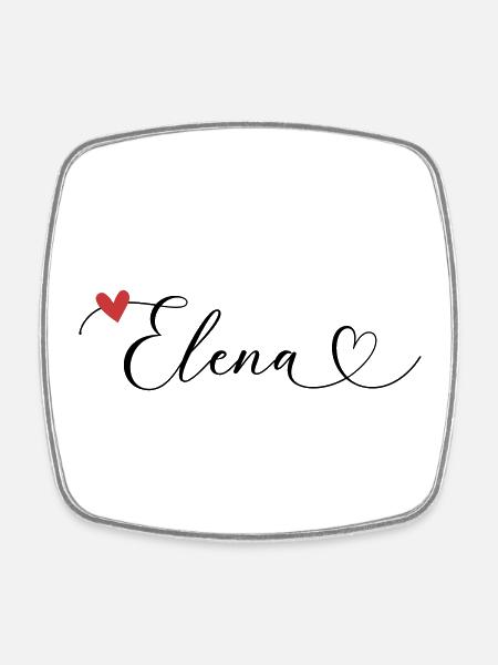 Elena Surname First name Calligraphy Heart - Square fridge magnet - white
