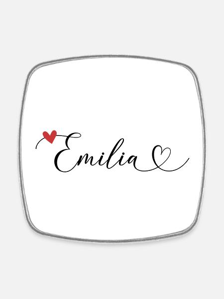 Emilia Surname First name Calligraphy Heart - Square fridge magnet - white