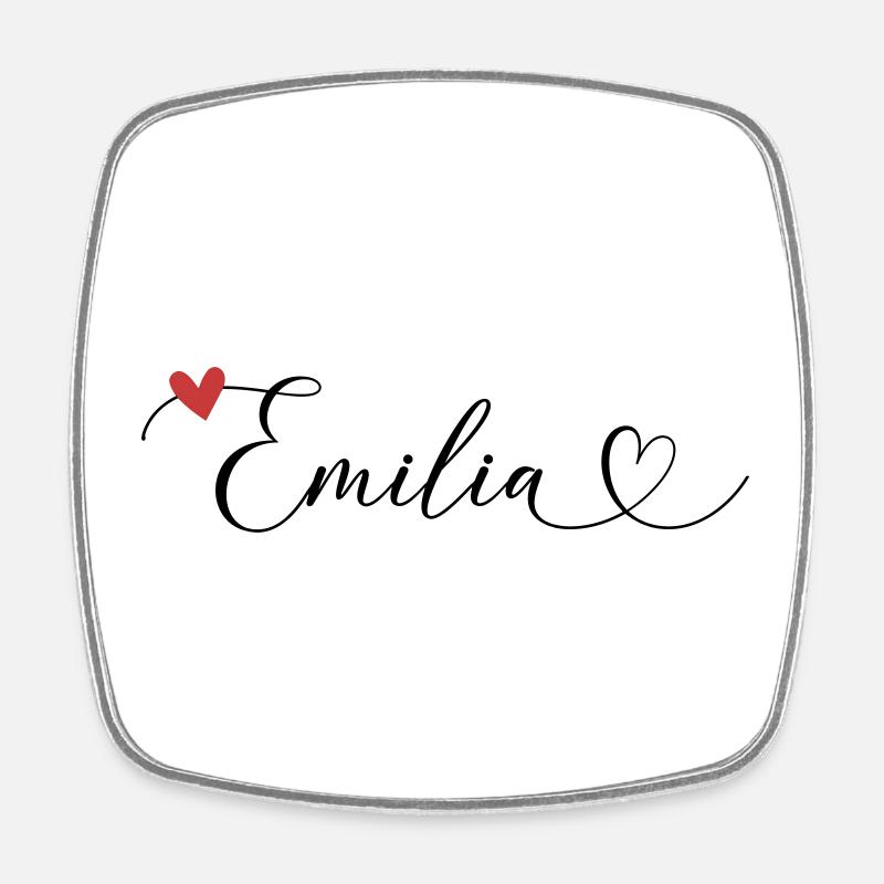 Emilia Surname First name Calligraphy Heart - Square fridge magnet - white