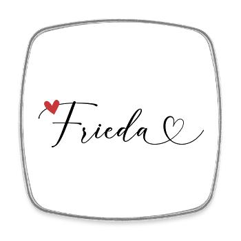 Frieda Last name First name Calligraphy heart - Square fridge magnet - white - Front