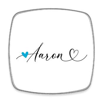 Aaron Last name First name Calligraphy heart - Square fridge magnet - white - Front