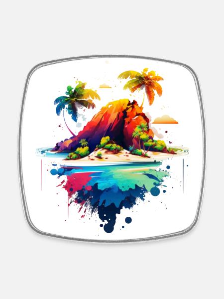 Beautiful Island Illustration | Südsee Insel - Viereckiger Kühlschrankmagnet - Weiß