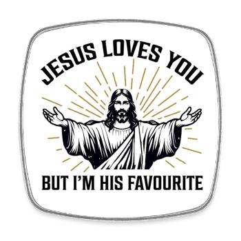 Jesus liebt dich, aber ich bin sein Liebling - Viereckiger Kühlschrankmagnet - Weiß - Vorne