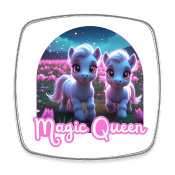 Two Cute Ponies - Magic Queen - Square fridge magnet - white - Front