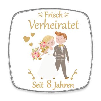8 Jahre Verheiratet Blecherne Hochzeit Geschenk - Viereckiger Kühlschrankmagnet - Weiß - Vorne