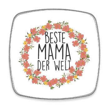 Beste Mama Der Welt Blumenkranz - Viereckiger Kühlschrankmagnet - Weiß - Vorne
