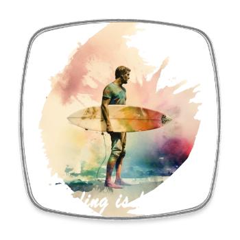 Ein Surfer mit Spruch im Watercolor Style - Viereckiger Kühlschrankmagnet - Weiß - Vorne
