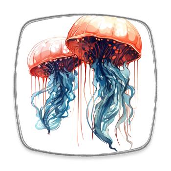 Illustration de méduse aquarelle bleu rose - Magnet carré - blanc - Devant