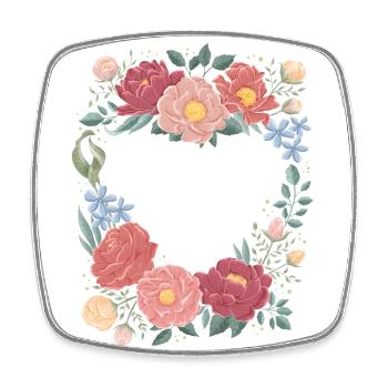 Blumenkranz in Herzform mit Rosen im Vintage Look - Viereckiger Kühlschrankmagnet - Weiß - Vorne