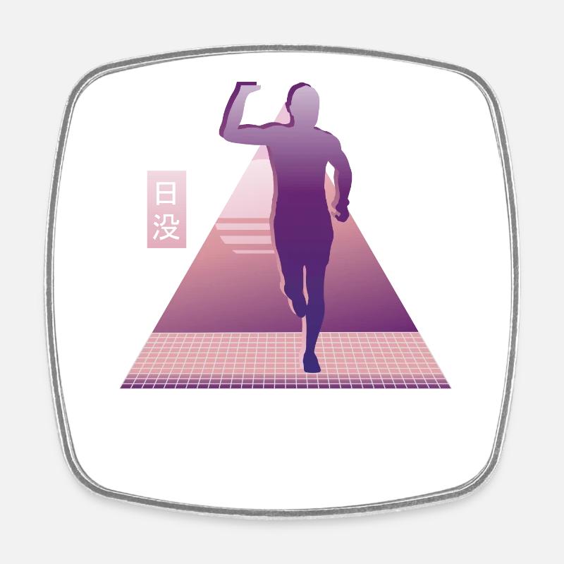 Vaporwave Synthwave Marathon, Trail Running - Square fridge magnet - white