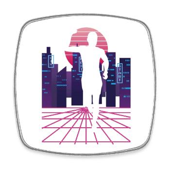 Vaporwave Synthwave Skyline Marathon, Trail Running - Magnet carré - blanc - Devant
