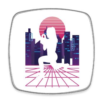 Vaporwave Synthwave Skyline HIIT - Magnet carré - blanc - Devant