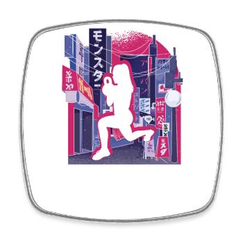 Vaporwave Synthwave Skyline HIIT - Square fridge magnet - white - Front