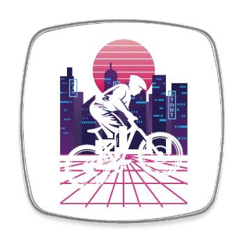 Vaporwave Synthwave Skyline Downhill - Viereckiger Kühlschrankmagnet - Weiß - Vorne