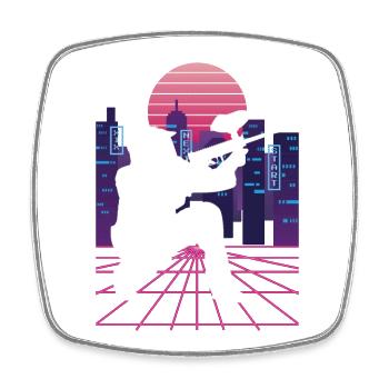 Vaporwave Synthwave Skyline Paintball - Viereckiger Kühlschrankmagnet - Weiß - Vorne