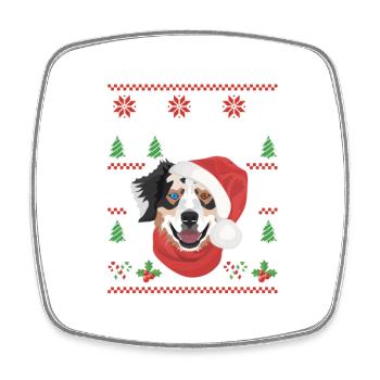 Australian Shepherd Merry Christmas - Square fridge magnet - white - Front