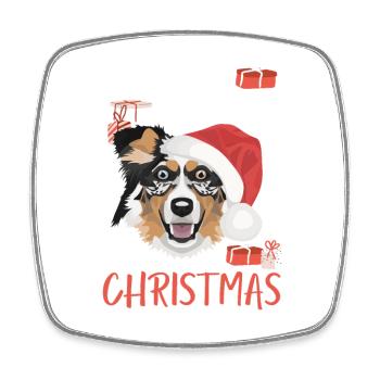 Australian Shepherd Merry Christmas - Square fridge magnet - white - Front
