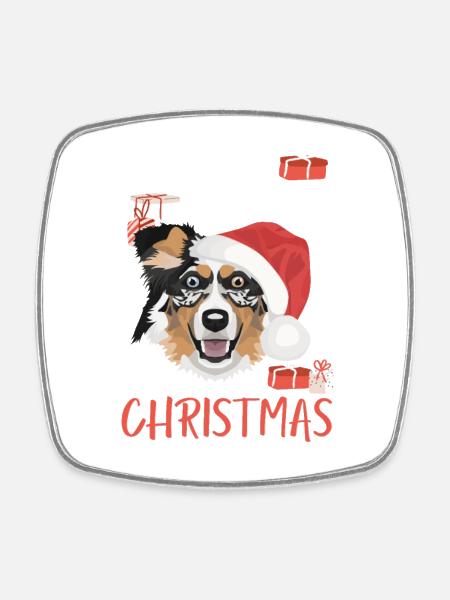 Australian Shepherd Frohe Weihnachten - Viereckiger Kühlschrankmagnet - Weiß