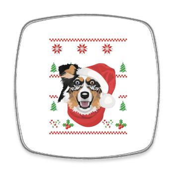Australian Shepherd Merry Christmas - Square fridge magnet - white - Front