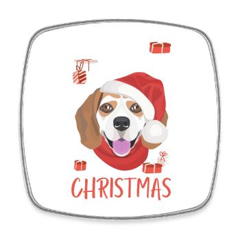 Beagle Merry Christmas - Square fridge magnet - white - Front