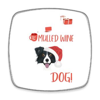 Border Collie vin chaud Noël - Magnet carré - blanc - Devant