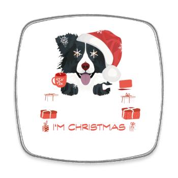 Border Collie Weihnachtsmarkt - Viereckiger Kühlschrankmagnet - Weiß - Vorne