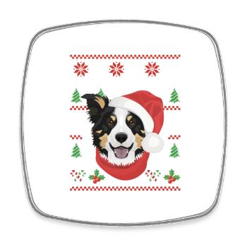 Border Collie Merry Christmas - Square fridge magnet - white - Front