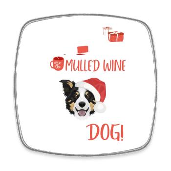 Border Collie vin chaud Noël - Magnet carré - blanc - Devant