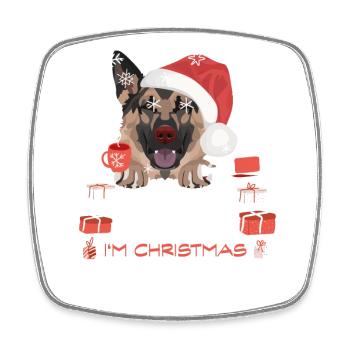 Deutscher Schäferhund Weihnachtsmarkt - Viereckiger Kühlschrankmagnet - Weiß - Vorne