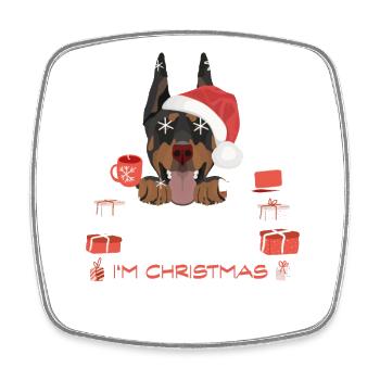 Marché de Noël Doberman - Magnet carré - blanc - Devant