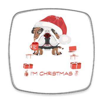Englische Bulldogge Weihnachtsmarkt - Viereckiger Kühlschrankmagnet - Weiß - Vorne