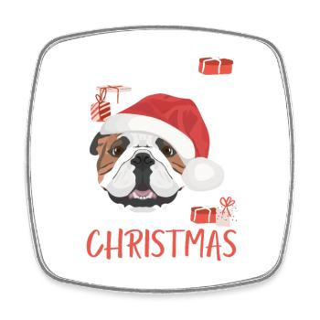 English Bulldog Merry Christmas - Square fridge magnet - white - Front