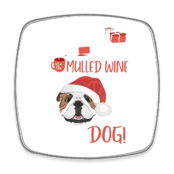 Bouledogue anglais vin chaud Noël - Magnet carré - blanc - Devant