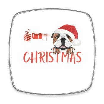 Englische Bulldogge Frohe Weihnachten - Viereckiger Kühlschrankmagnet - Weiß - Vorne