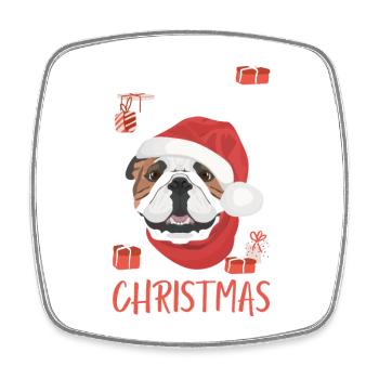 English Bulldog Merry Christmas - Square fridge magnet - white - Front